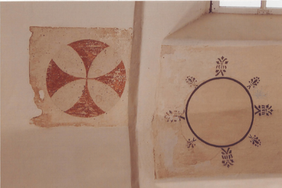 0690-6752 Wand schilderingen op de koorgevel in de N.H. kerk te Beusichem