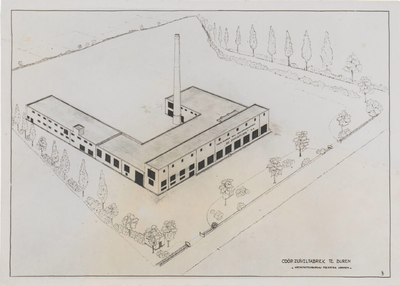 0690-7657 Afbeelding van de Coöp. zuivelfabriek te Buren met de ingang aan de Hulsterstraat