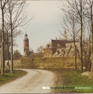0690-Gr_Bu_1494 Weeshuis en de kerktoren gezien vanaf de Blatemsedijk.
