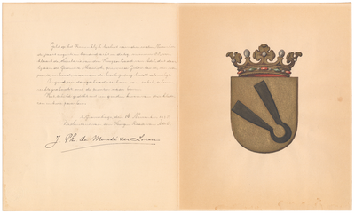 690 Diploma verleend door de Hoge Raad van Adel van het wapen van de gemeente Maurik