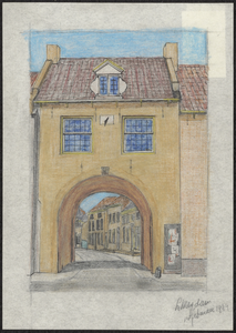18 Een aanzicht van de Culemborgse Poort in Buren vanuit de Voorstraat gezien, , , 1994