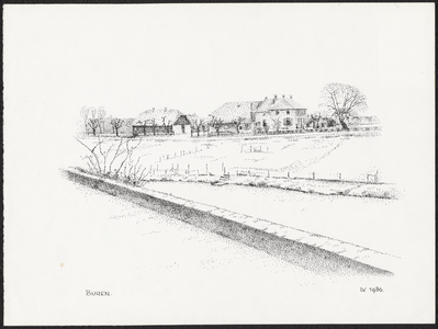35 Een zijaanzicht van de boerderij De Heuf aan de Tielseweg 1 bewoond door de familie De Kruiff te Buren, , , 1986