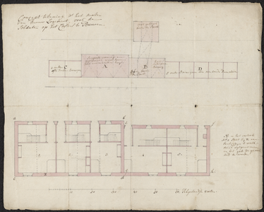 176 Een concepttekening tot het maken van een nieuw logement (barakken) voor de soldaten ondergebracht in het kasteel ...