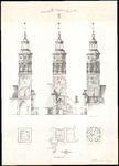 786 Drie aanzichten van de Lambertuskerk, met plattegrond en doorsnede, 1960