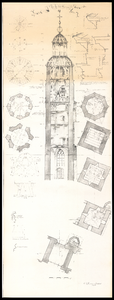 789 Doorsneden van de toren van de Lambertuskerk te Buren, Toren te Buren, 1956 september 15