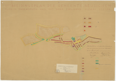 373 Een kaart behorend bij een uitbreidingsplan van de gemeente Beusichem in onderdelen van het dorp Zoelmond met een ...