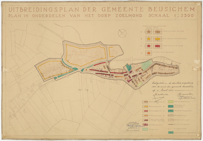 374 Een kaart behorend bij een uitbreidingsplan van de gemeente Beusichem in onderdelen van het dorp Zoelmond met een ...