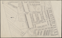 302 Een plattegrond van een deel van de wijk Landzicht in Culemborg met daarop de huizen met huisnummers en ingekleurd ...