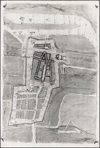 305 Een plattegrond van Culemborg waarschijnlijk bedoeld om de fortificatie van de stad in beeld te brengen, [1650]