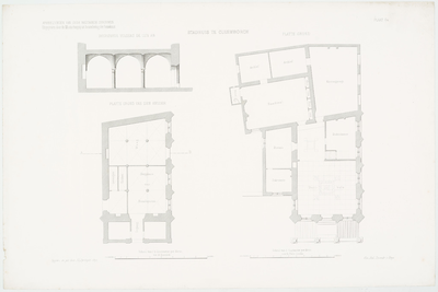  Stadhuis te Culemborch: doorsnede volgens de lijn A-B, plattegrond van den kelder, plattegrond