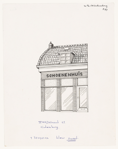 42 Voorgeveltekening van het Schoenenhuis aan de Zandstraat 52 in Culemborg, Schoenenhuis Zandstraat 52 Culemborg, [1980]