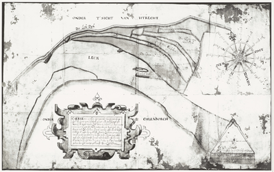 138 Kaart waarop de uiterwaarden van de Grave van Culemborg zijn aangegeven aan de noordzijde van de Lek, [1620]