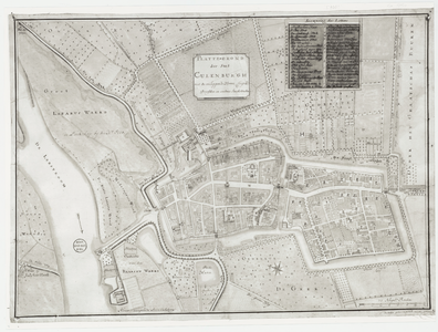 166 Een plattegrond van Culemborg naar een pentekening door J. Perrenot, gemaakt rond 1780, [1780]