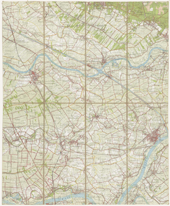 223 Topografische kaart van het gebied tussen Tiel, Amerongen, Culemborg en Hellouw. Op de achterzijde een legenda, 1958