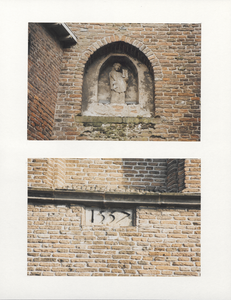 4706 Beeldje van St Barbara. Monumentendag 1995. Fotoserie gemaakt door A. Derwig. Het zijn gevelstenen, ornamenten en ...