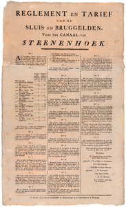 93 Reglement en tarief van de Sluis- en Bruggelden, voor het Canaal van Steenenhoek