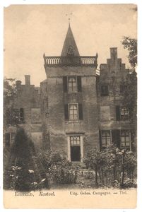 1061 Een prentbriefkaart van het kasteel Wijenburg met klok in Echteld