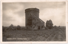1069 Een prentbriefkaart van de toren van de voorburcht van het kasteel Wadestein in Herwijnen. Dit kasteel was gelegen ...