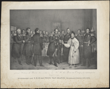 45 Jonkvrouwe Hortense de Boer, den Krans overreikende aan Z. K. H. den Prins van Oranje, op den 29 Septb. 1831, bij de ...