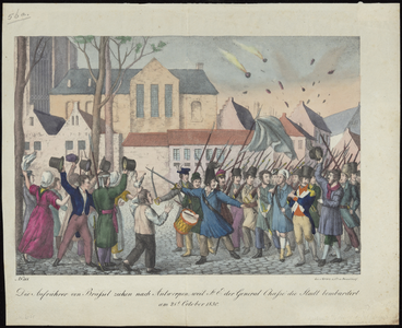 58 Die Aufrührer von Brüssel ziehen nach Antwerpen, weil Sr. E. der General Chassé die Stadt bombardirt am 28t October 1830.