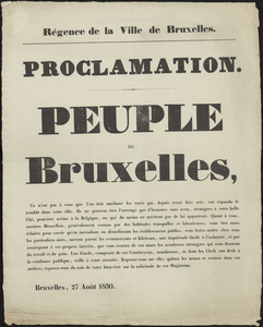 82 REGENCE DE LA VILLE DE BRUXELLES. PROCLAMATION. PEUPLE DE BRUXELLES,