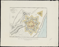 214 Plattegrond van de citadel met aanduiding van de Franse belegeringswerken. Linksboven een verklaring Links onder ...