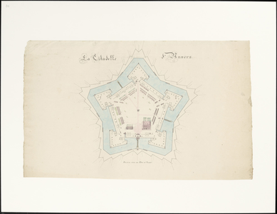 215 Plattegrond van de citadel met primitief weergegeven gebouwen en opstelling van het geschut., La Citadelle d'Anvers ...