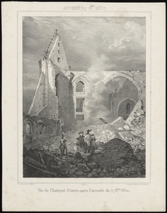 312 ANVERS, 29 8bre. 1830 : Vue de l'Entrepot d'Anvers apres l'incendie du 27 8bre. 1830