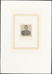 402 CHASSEPortret generaal Chassé; borststuk, naar links; in uniform; met levensbeschrijving in het Duits in gotische ...