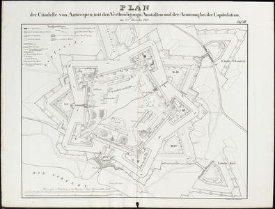 463 III. PLAN der Citadelle von Antwerpen, mit den Vertheidigungs Anstalten und der Armirung bei der Capitulation, am ...