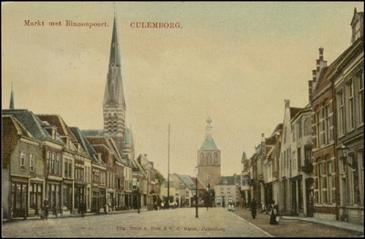 312 Ingekleurd Markt met Binnenpoort en RK Barbarakerk.