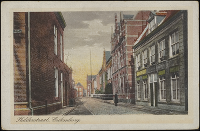 602 Ingekleurd Ridderstraat met rechts het pensionaat de Mariakroon. De Mariakroon werd eind 19de eeuw gebouwd en was ...