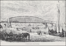 815 Tekening van oude Spoorbrug gebouwd tussen 1863 en 1868. De hoofdoverspanning is 154 meter samen met de aanbruggen ...