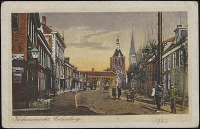 961 Varkensmarkt met Binnenpoort en Toren van de RK Barbarakerk.