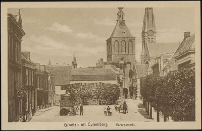 963 Varkensmarkt met Binnenpoort en Toren van de RK Barbarakerk.