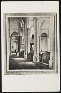 1700 Interieur van de Grote of Barbarakerk. Gotische kruisbasiliek uit de 14e eeuw, in 1654 afgebrand en weer herbouwd. ...