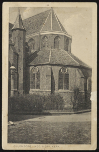 1704 Achterzijde van de Grote of Barbarakerk. Gotische kruisbasiliek uit de 14e eeuw, in 1654 afgebrand en weer ...