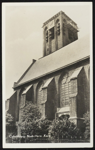 1720 Ingang van de Grote of Barbarakerk Met de Vierkanten toren. Gotische kruisbasiliek uit de 14e eeuw, in 1654 ...