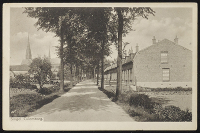 1909 Oostersingel Met links de contouren van de RK BArbarakerk en rechts de nog steeds aanwezige huizenrij.