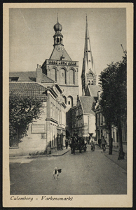 2520 Zicht vanaf de Varkensmarkt naar de Binnenpoort. Naast de Binnenpoort de toren van de RK Barbarakerk.