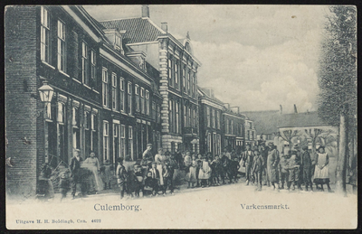 2529 Zicht op de westzijde van de Varkensmarkt met in het midden de villa 'Maria Regina' van de Culemborgse industrieel ...