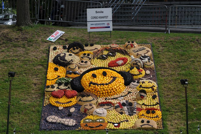 1007 Mozaiëken Fruitcorso 2013. Mozaiek met als titel Smile , gemaakt door Corso Kwartet Tiel. Gesponsord door Van IJzendoorn