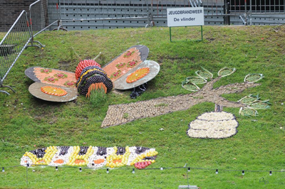 1010 Mozaiëken Fruitcorso 2013. Mozaiek met als titel De vlinder , gemaakt door Jeugdbrandweer Tiel