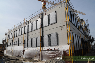309 Fotoreportage van de bouwwerkzaamheden van het nieuwe Archiefgebouw/kantoor SCW Tiel. Het nieuwe pand, met ...
