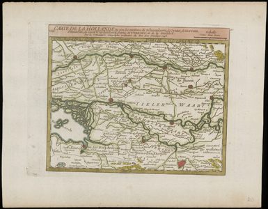 37 Een overzichtskaartje van het Rivierengebied met een deel van Brabant en Holland. Boven een titelkader met de ...