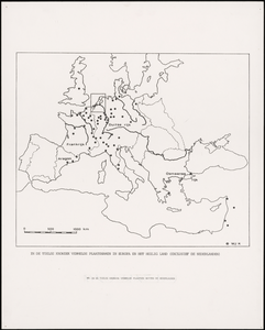 41 Een overzichtskaart van Europa en met stippen aangegeven plaatsen die in het Chronicon Tielense worden genoemd, 1983