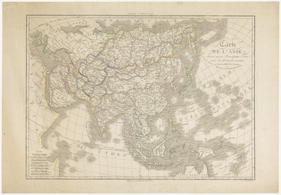 60 Een overzichtskaart van Azië verdeeld in de grote staten samen met de pas ontdekte delen. Met een gradenverdeling in ...