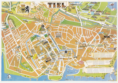 105 Een plattegrond van de stad Tiel met daarop ingetekend de middenstanders en fabrieken die aan de totstandkoming van ...