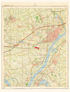 130 Een topografische kaart van Tiel en omgeving met het gebied tussen de hoekpunten Buren en Tiel, Hurwenen en Wamel, ...
