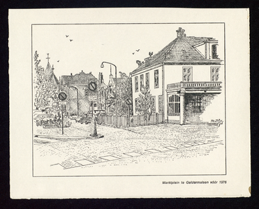 942 Een tekening van Markt, Carabain Hotel-café-restaurant Carabain is in 1976 gesloopt.